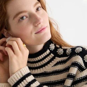 NWT!! J. CREW Cable-Knit Mockneck Pullover in Stripe with Jewel Buttons X-Large